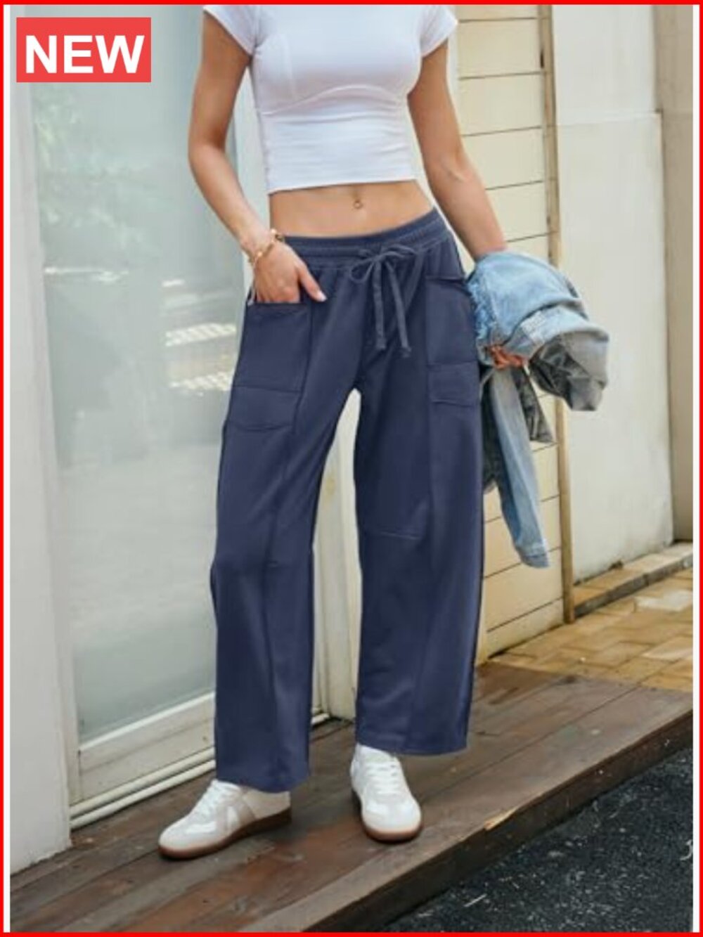 Baggy Wide Leg Palazzo Pants with Drawstring and Pockets - Picture 3 of 7